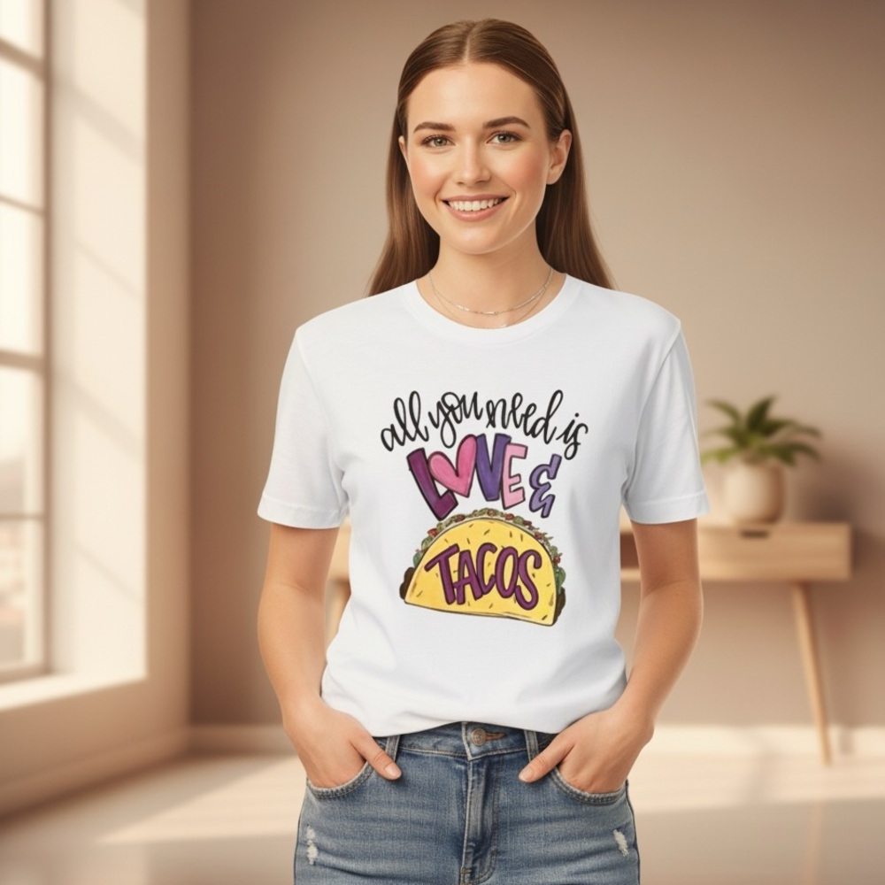 All You Need Is Love & Tacos Shirt | Bella Canvas Unisex Fit‎ Graphic Tee